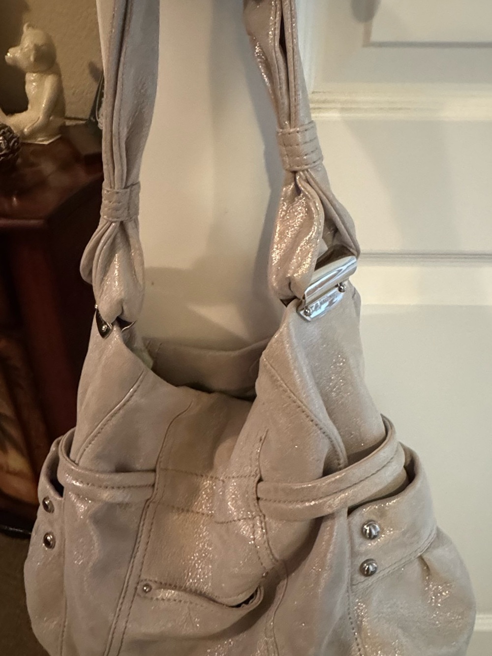 b. makowsky Shimmery Beige Shoulder Bag EUC